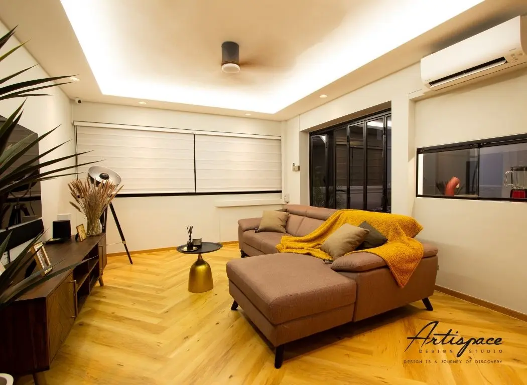 East Coast luxury condominium living room with custom sintered stone feature wall and concealed joinery