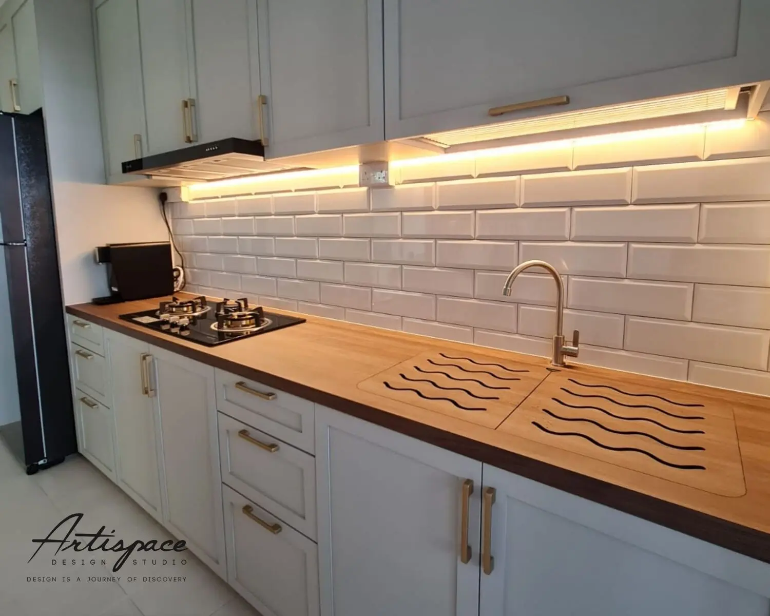 Completed bespoke modern living sanctuary with custom joinery and cove lighting by ArtiSpace