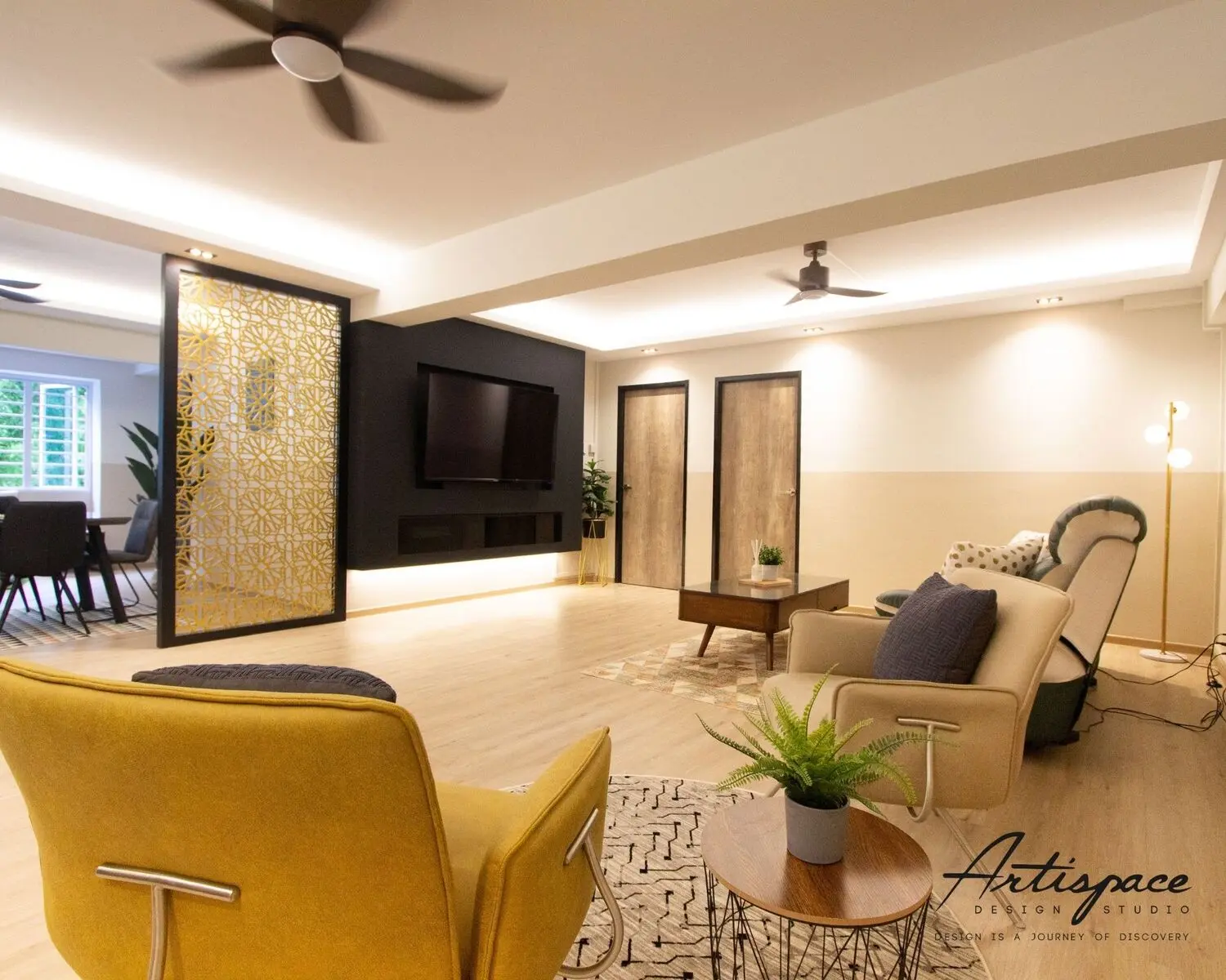 Tampines 4-Room Resale Flat with warm minimalist joinery and ambient cove lighting