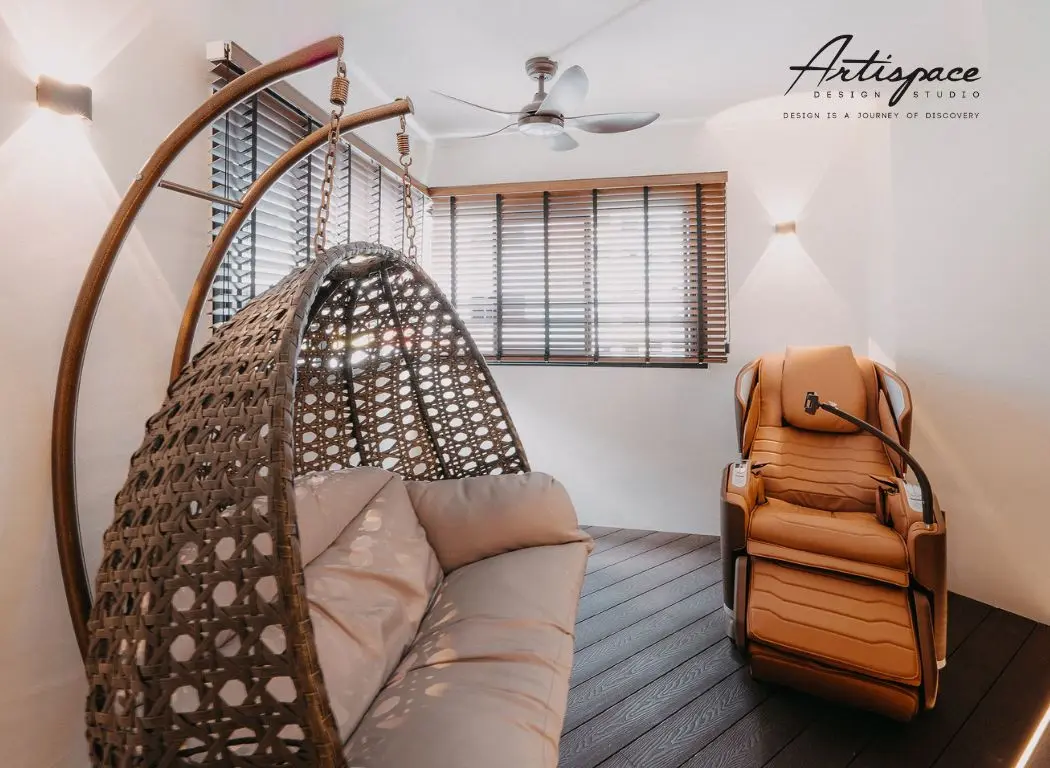 Marine Parade condominium master bedroom suite with bespoke fluted headboard